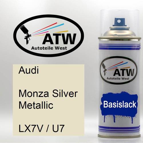 Audi, Monza Silver Metallic, LX7V / U7: 400ml Sprühdose, von ATW Autoteile West.